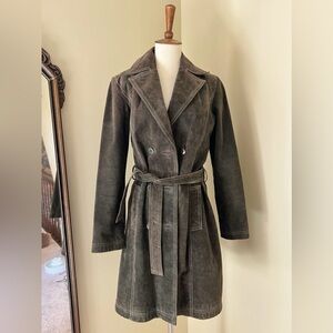 Vintage Wilson’s Leather Maxima Women’s Trench Greenish Brown Taupe Size Small